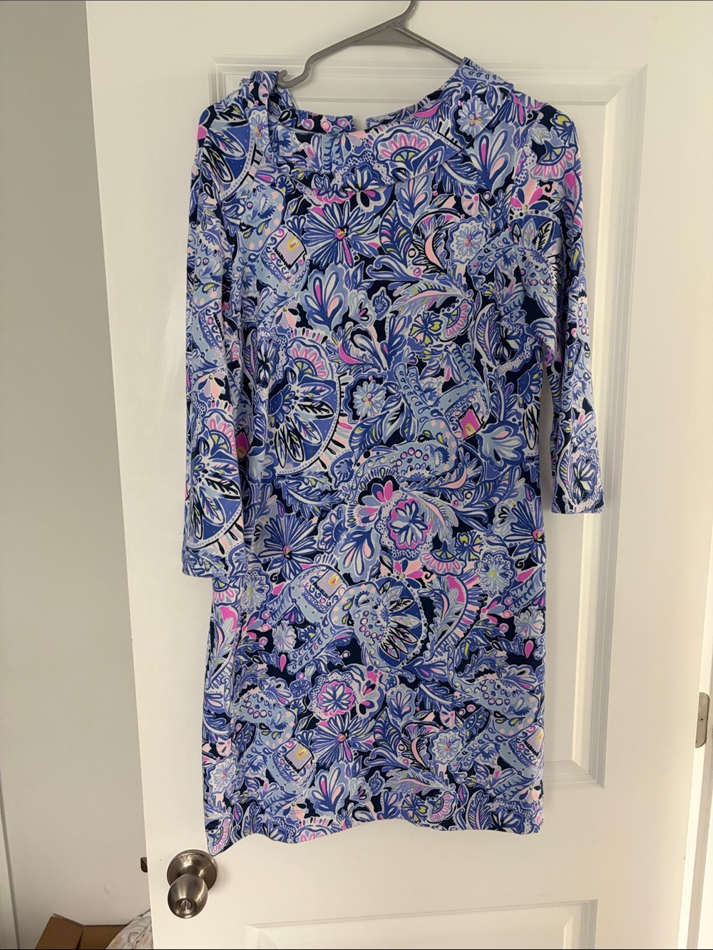 Lilly Pulitzer Blue and Pink Paisley Long-Sleeve Shift Dress
